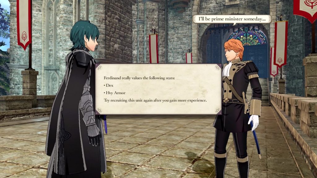 Byleth attempting to recruit Ferdinand to his house